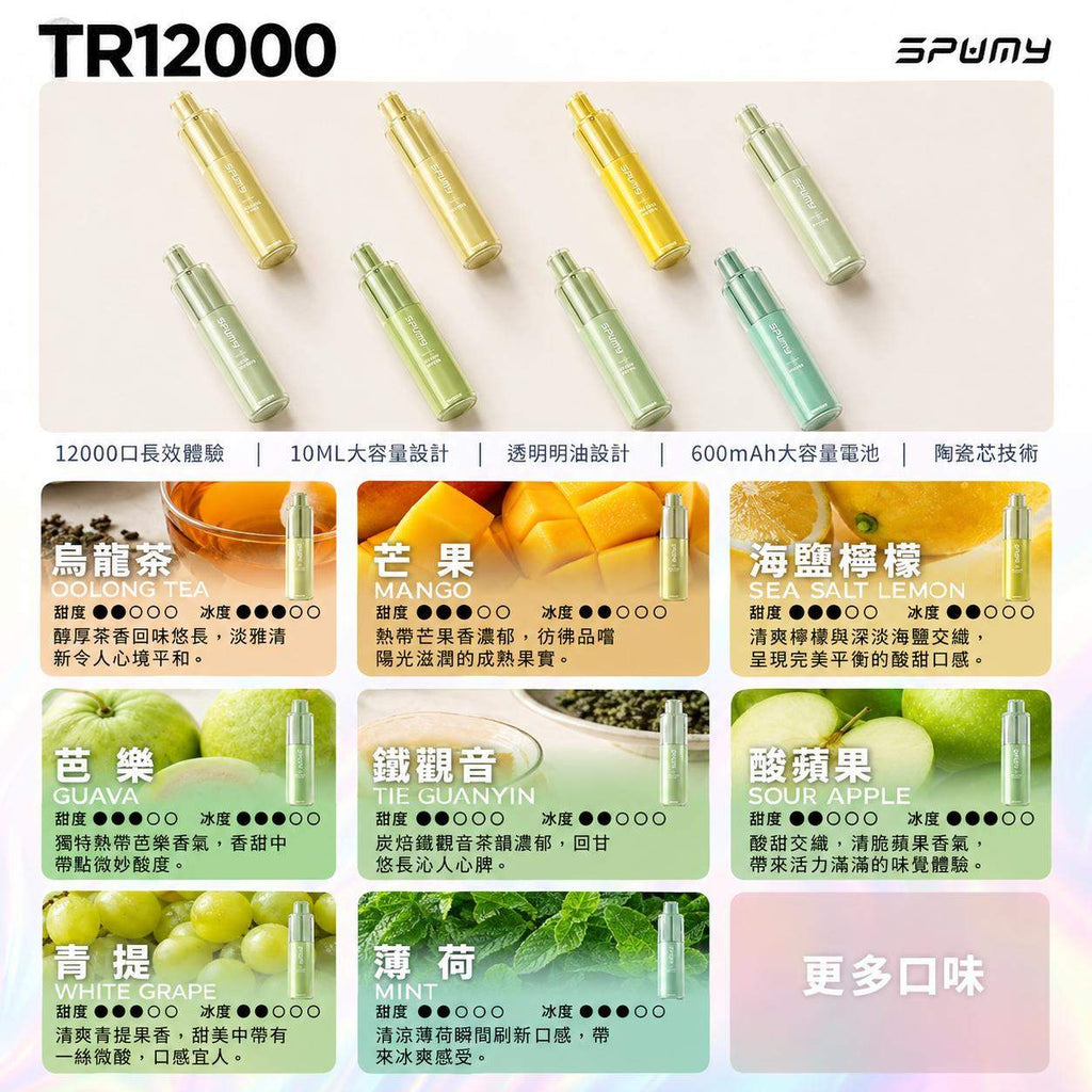 SPUMY TR拋棄式12000口 透明油倉 一次性電子煙